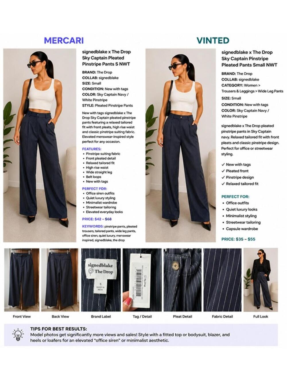 signedblake x The Drop Sky Captain Pinstripe Pleated Pants Small NWT